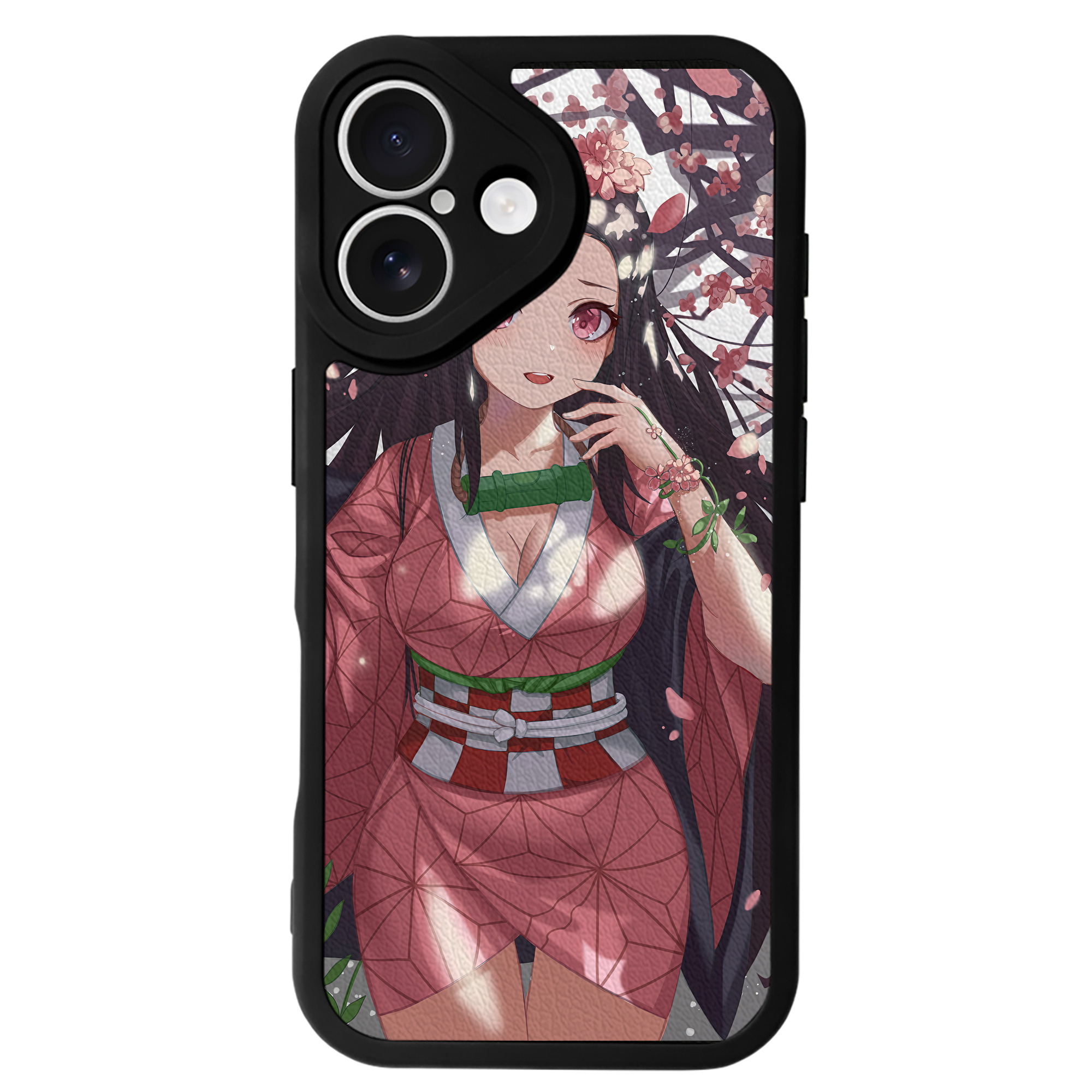 （画像用） 鬼滅の刃（きめつのやいば）竈門 禰󠄀豆子／かまど ねずこ Kamado Nezuko 【iPhone 16シリーズ対応】シリコンスマホケース（レザー調） 材質：シリコン